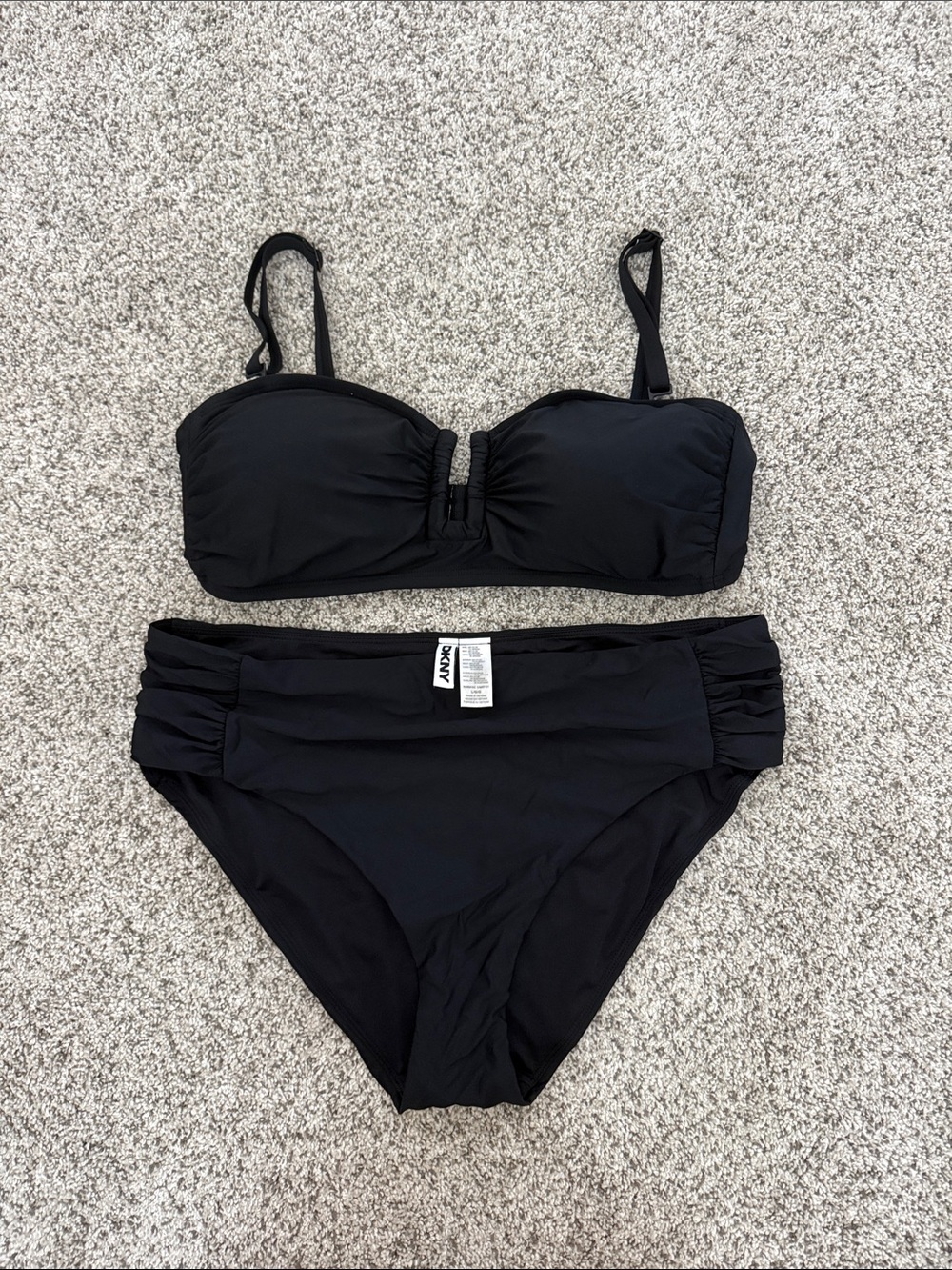 Black Shirred U-wire Bandeau Bikini Set